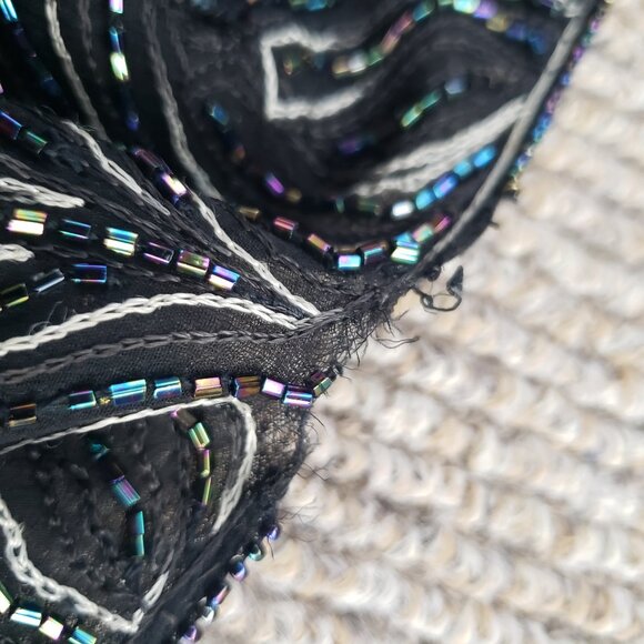 Heavily Beaded Sequined Silk Blouse Women's Small Black - Picture 16 of 16